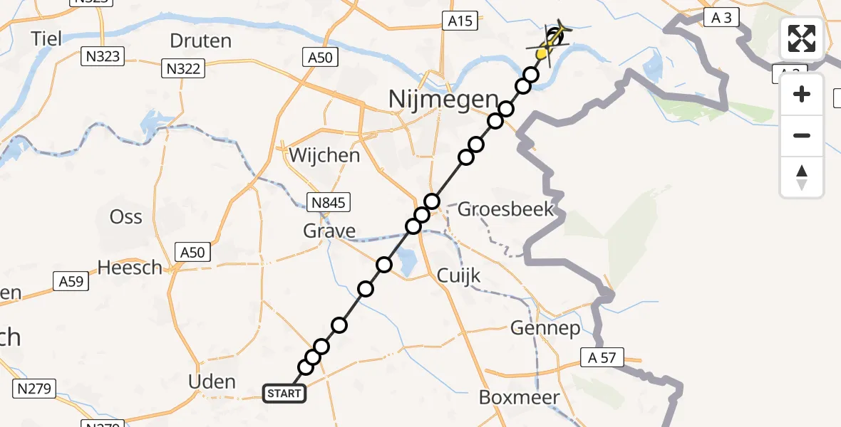 Routekaart van de vlucht: Lifeliner 3 naar Gendt, Zeelandsedijk