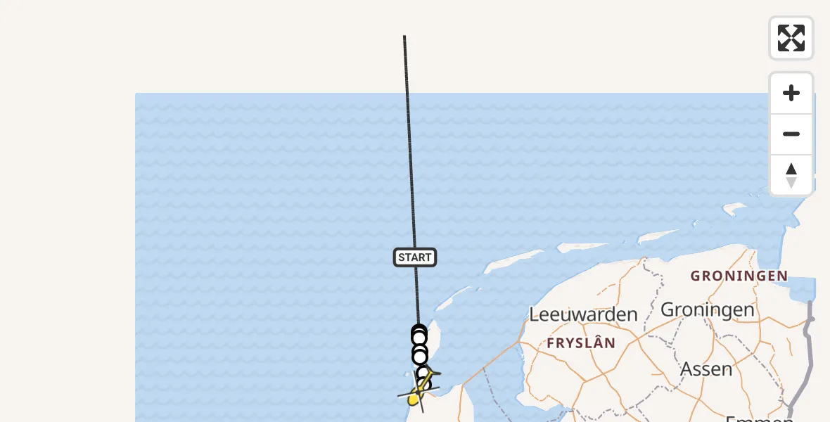 Routekaart van de vlucht: Kustwachthelikopter naar Vliegveld De Kooy, Doggersvaart