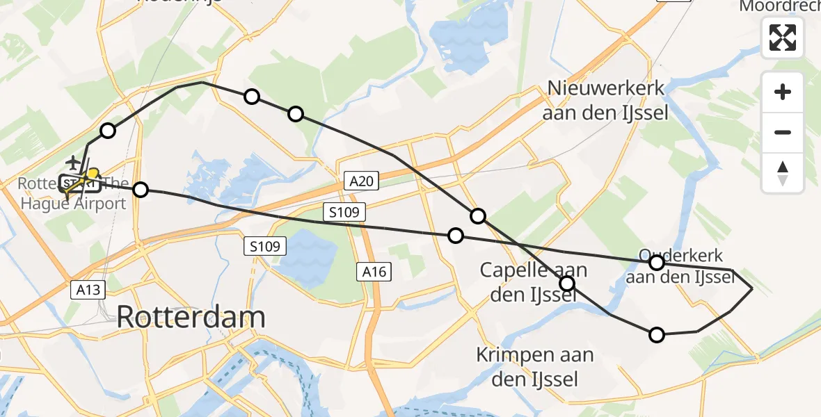 Routekaart van de vlucht: Lifeliner 2 naar Rotterdam The Hague Airport, Woensdrechtstraat