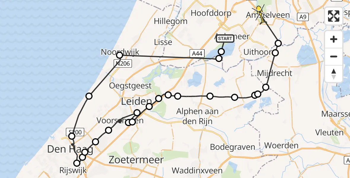 Routekaart van de vlucht: Politieheli naar Amstelveen, Schuilhaven De Kwakel