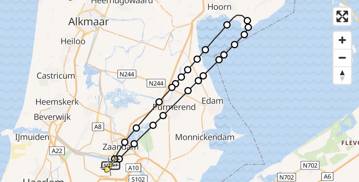 Routekaart van de vlucht: Lifeliner 1 naar Amsterdam Heliport, Hemweg