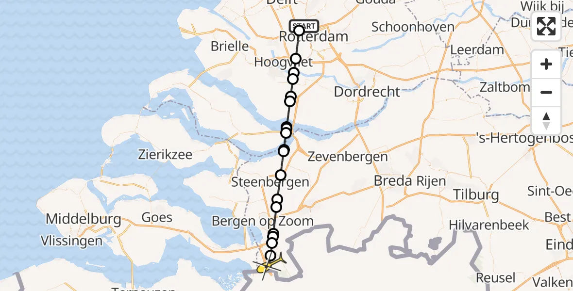 Routekaart van de vlucht: Lifeliner 2 naar Ossendrecht, Sidelingepadbrug