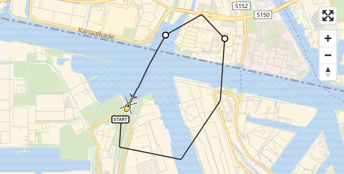 Routekaart van de vlucht: Lifeliner 1 naar Amsterdam Heliport, Kompasweg