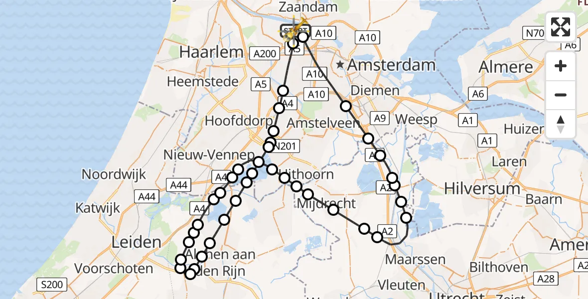 Vluchtroute Traumahelikopter van Amsterdam Heliport naar Amsterdam Heliport