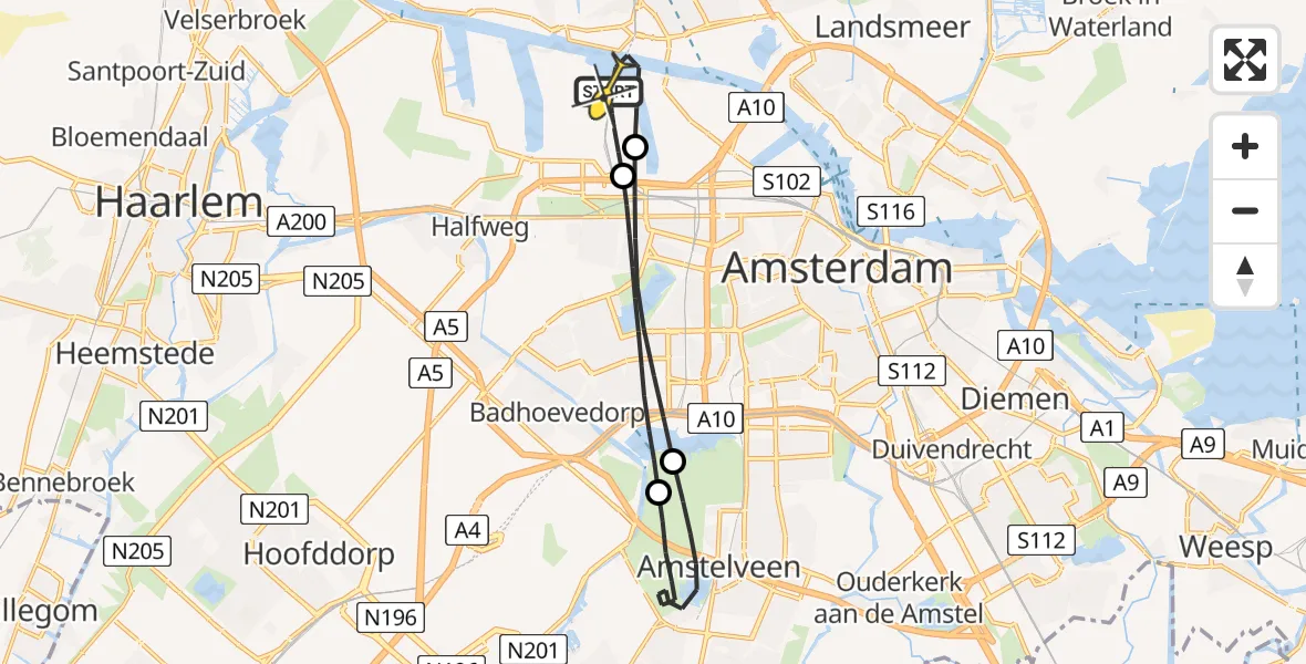 Routekaart van de vlucht: Lifeliner 1 naar Amsterdam Heliport, Maltaweg