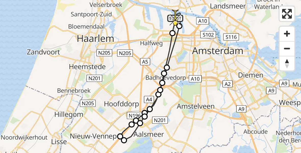 Routekaart van de vlucht: Lifeliner 1 naar Amsterdam Heliport, Westpoort