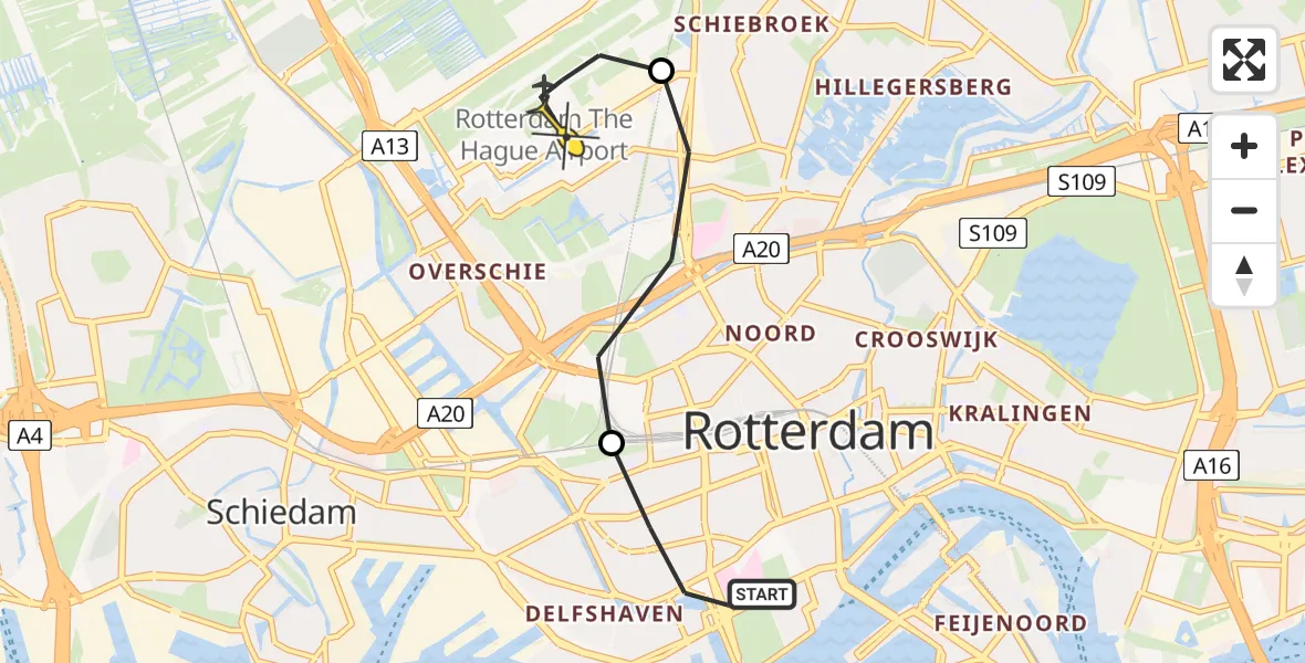 Routekaart van de vlucht: Lifeliner 2 naar Rotterdam The Hague Airport, Heemraadssingel