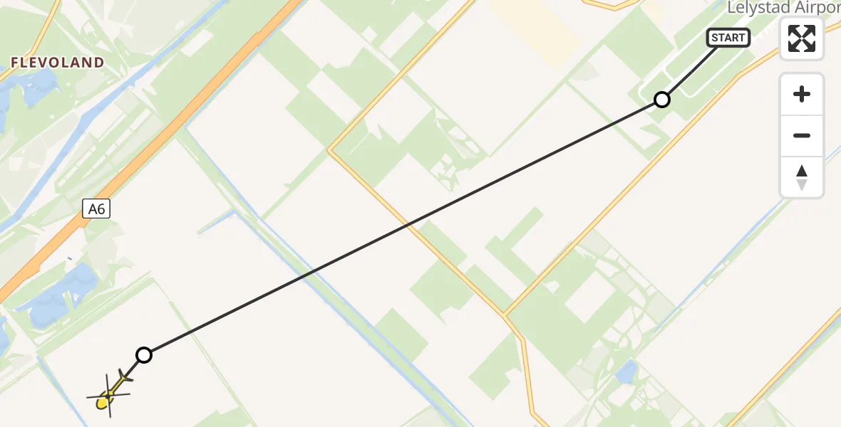 Routekaart van de vlucht: Politiehelikopter naar Zeewolde, Ooievaarsweg