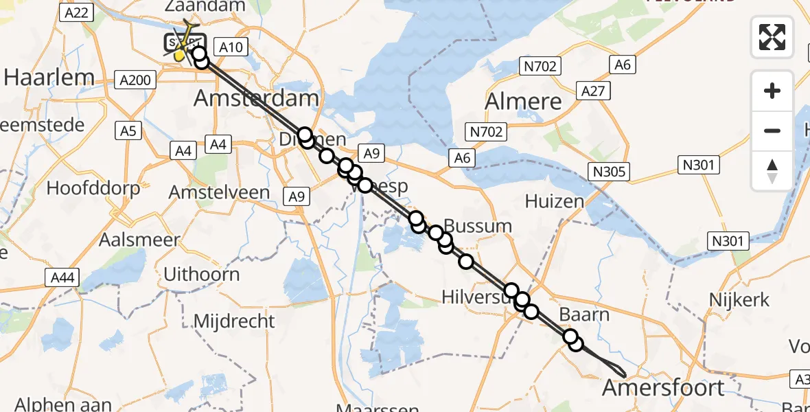 Routekaart van de vlucht: Lifeliner 1 naar Amsterdam Heliport, Westhaven