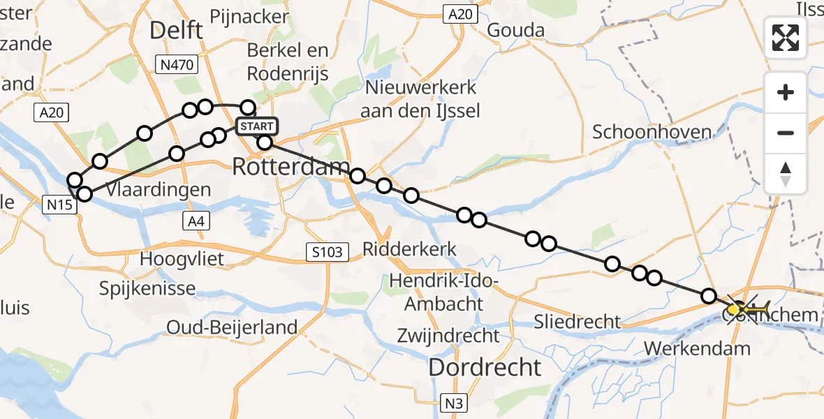 Routekaart van de vlucht: Lifeliner 2 naar Gorinchem, Vliegveldweg