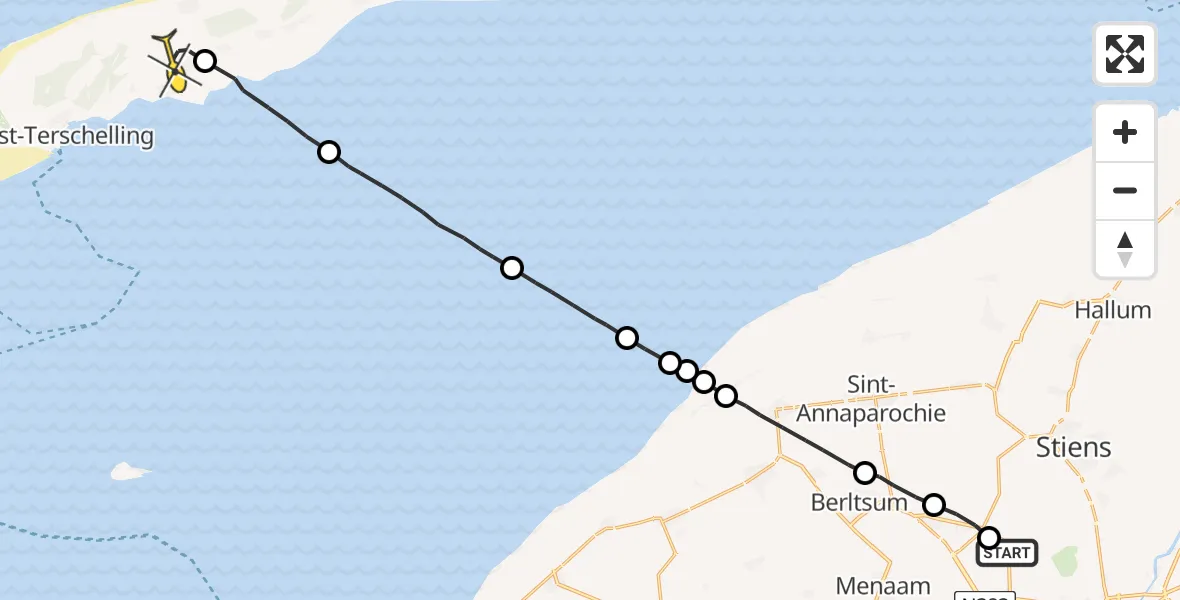 Routekaart van de vlucht: Ambulanceheli naar Midsland, JH van Aismawei