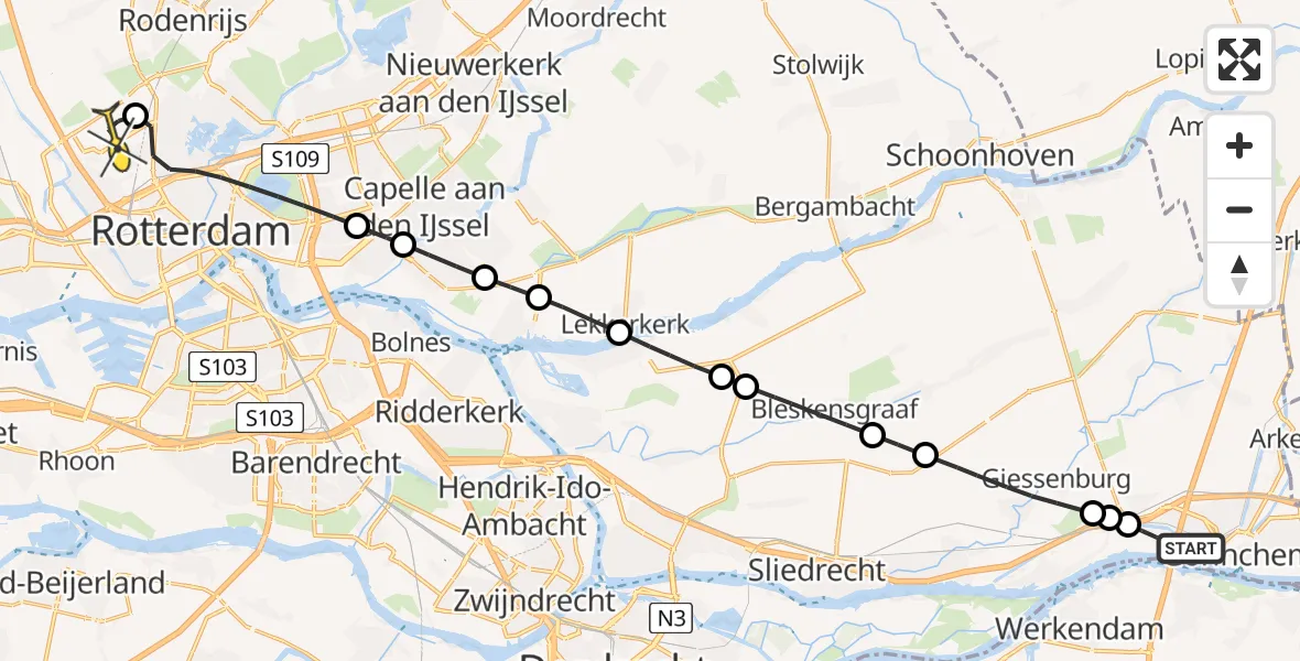 Routekaart van de vlucht: Lifeliner 2 naar Rotterdam The Hague Airport, Avelingen-West