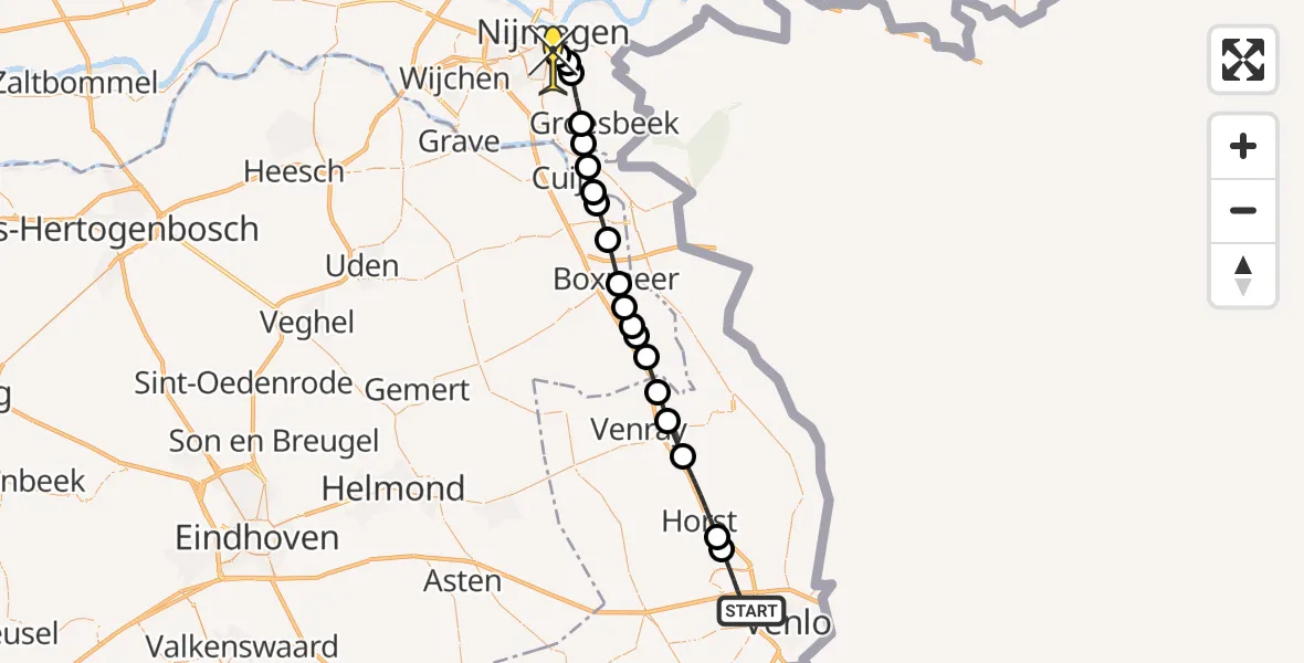 Routekaart van de vlucht: Lifeliner 3 naar Radboud Universitair Medisch Centrum, 2e Römerweg