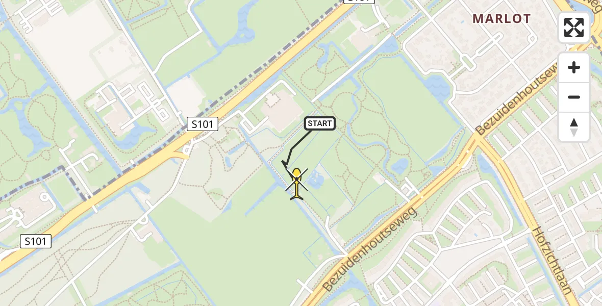 Routekaart van de vlucht: Lifeliner 2 naar Den Haag, Vlindertuin Reigersbergen