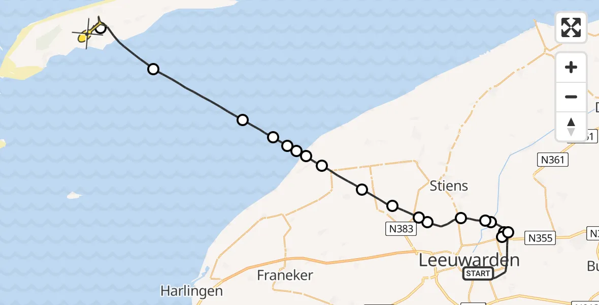 Routekaart van de vlucht: Ambulanceheli naar Midsland, Stripepaad