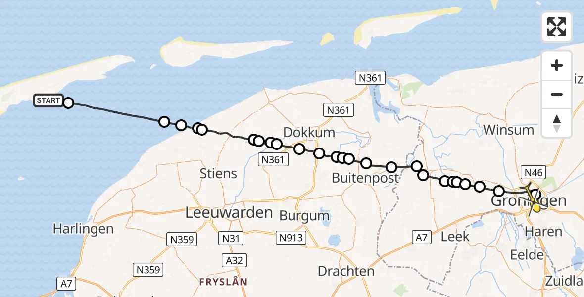 Routekaart van de vlucht: Ambulancehelikopter naar Universitair Medisch Centrum Groningen, Poortweg