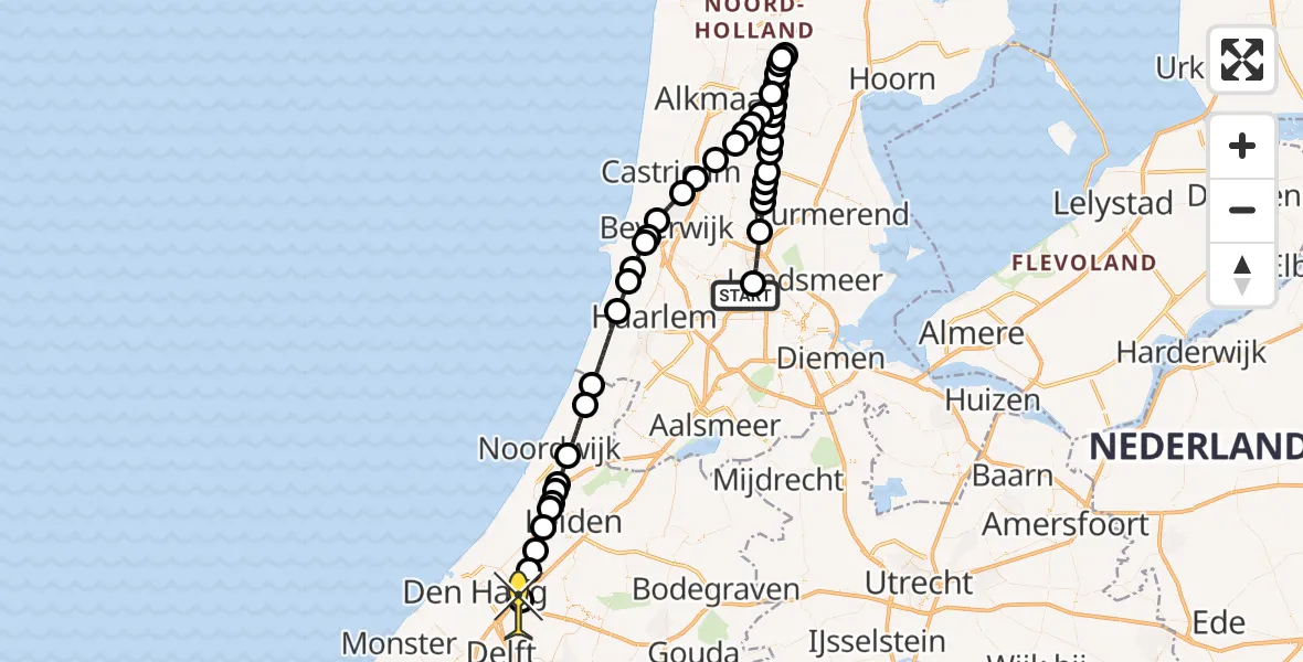 Routekaart van de vlucht: Lifeliner 1 naar Den Haag, Hemweg