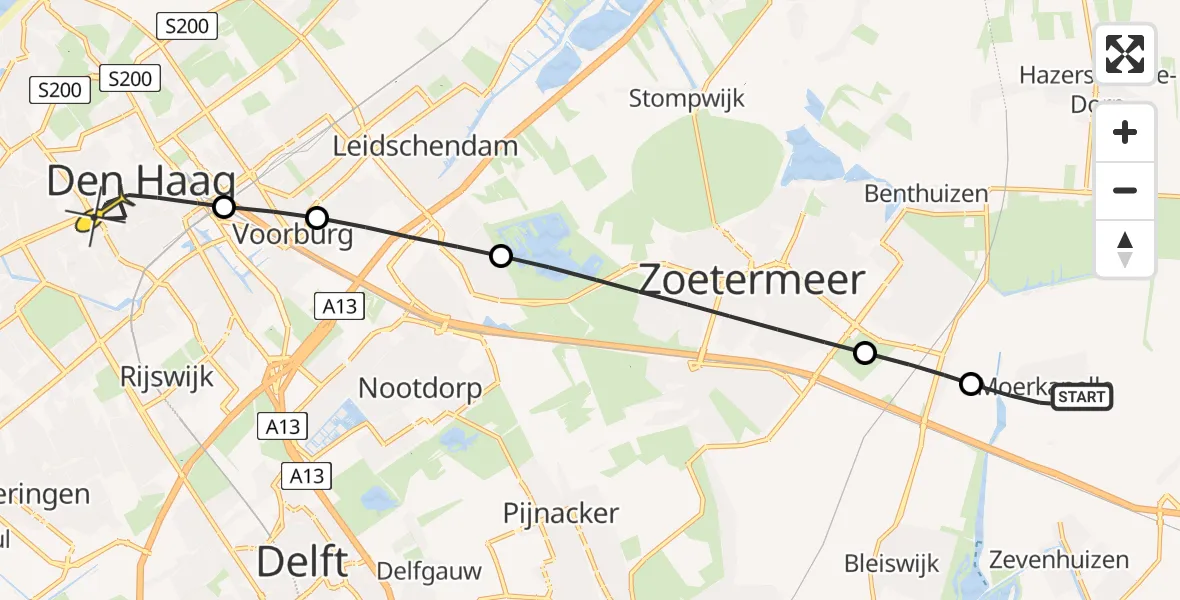 Routekaart van de vlucht: Lifeliner 2 naar Den Haag, Moerkapelse Zijde