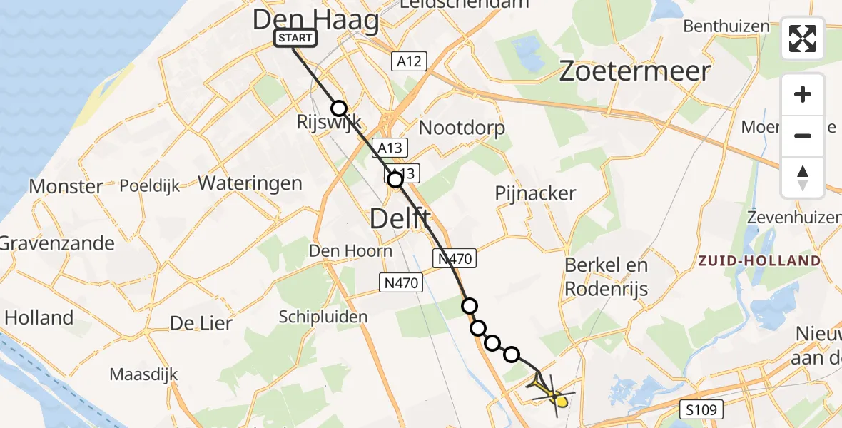 Routekaart van de vlucht: Lifeliner 2 naar Rotterdam The Hague Airport, Hoefkade