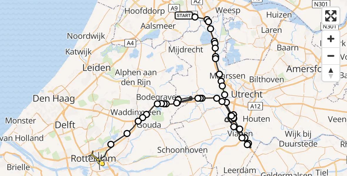 Routekaart van de vlucht: Politieheli naar Rotterdam, Amsteldijk Zuid