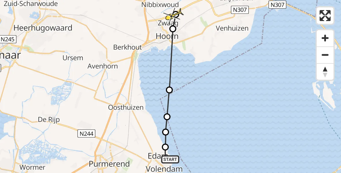 Routekaart van de vlucht: Lifeliner 1 naar Zwaag, Nieuwedieplaan