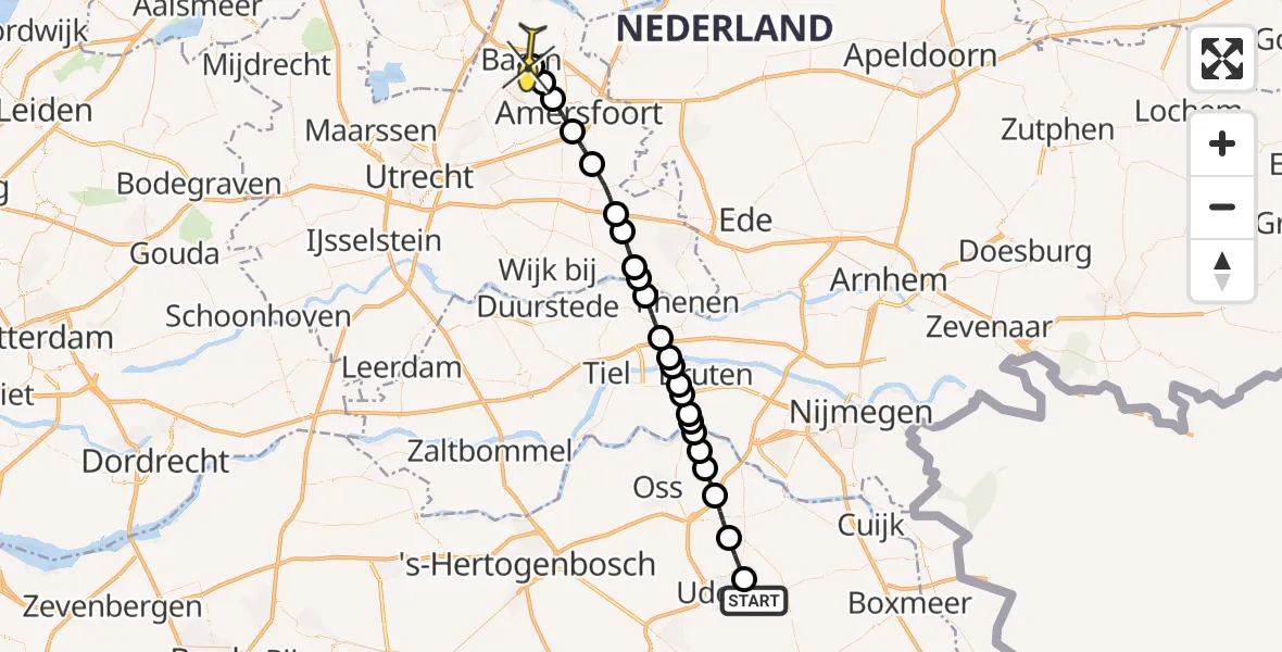 Routekaart van de vlucht: Lifeliner 3 naar Baarn, Zeelandsedijk