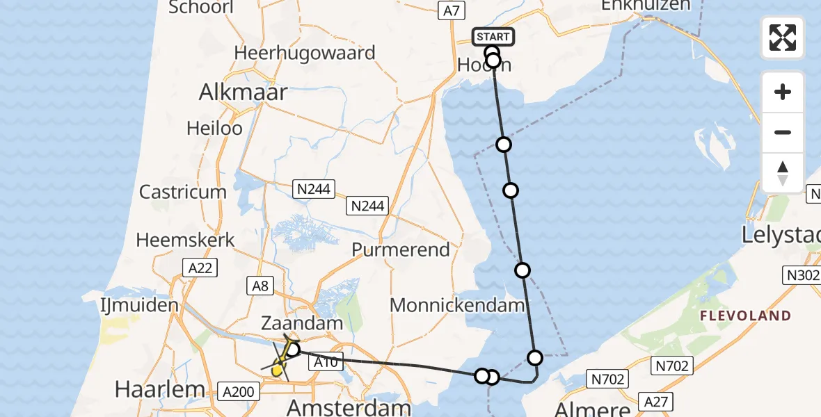 Routekaart van de vlucht: Lifeliner 1 naar Amsterdam Heliport, Koewijzend