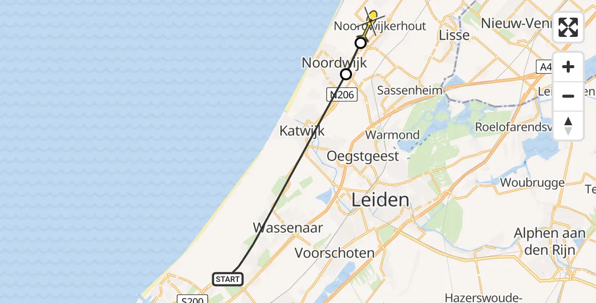 Routekaart van de vlucht: Politiehelikopter naar Noordwijkerhout, Buurtweg