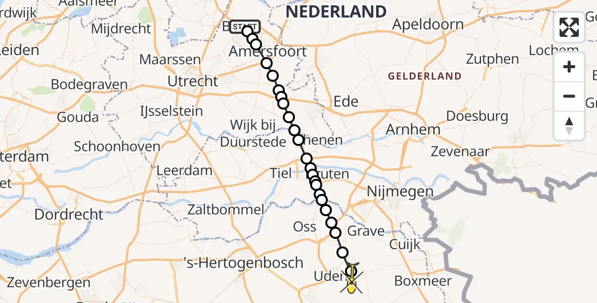 Routekaart van de vlucht: Lifeliner 3 naar Vliegbasis Volkel, Zuidereind