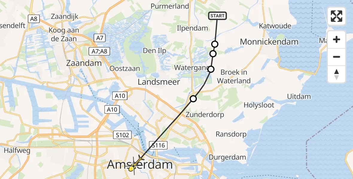 Routekaart van de vlucht: Politiehelikopter naar Amsterdam, Overleek