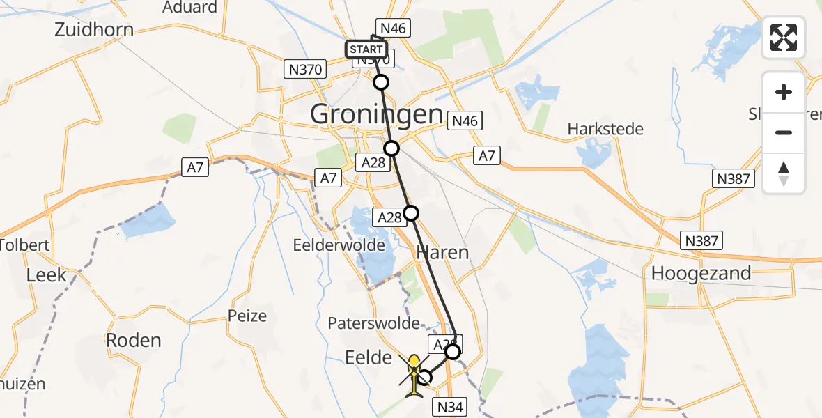 Routekaart van de vlucht: Lifeliner 4 naar Groningen Airport Eelde, Groningerweg