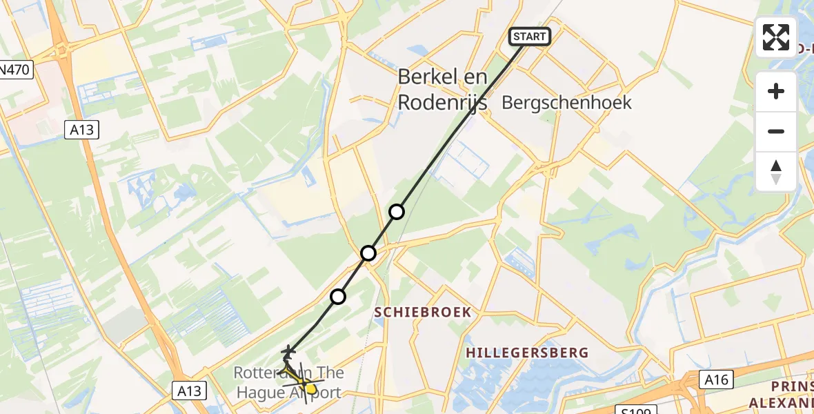 Routekaart van de vlucht: Lifeliner 2 naar Rotterdam The Hague Airport, Berlagezoom