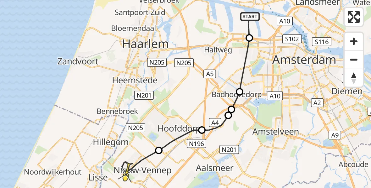 Routekaart van de vlucht: Lifeliner 1 naar Nieuw-Vennep, Corsicaweg