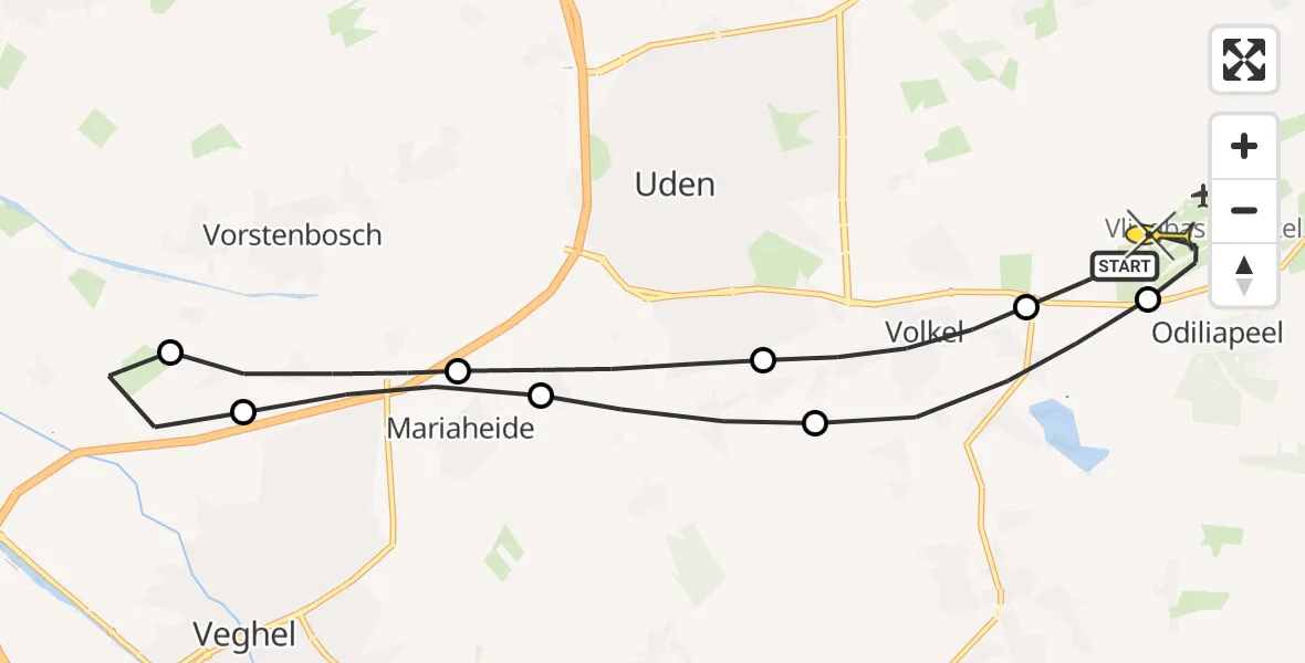 Routekaart van de vlucht: Lifeliner 3 naar Vliegbasis Volkel, Berkenweg