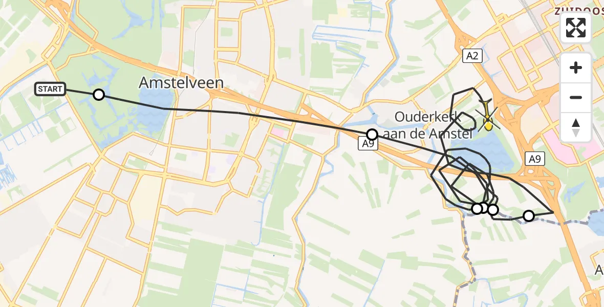 Routekaart van de vlucht: Politiehelikopter naar Ouderkerk aan de Amstel, Waadplaats