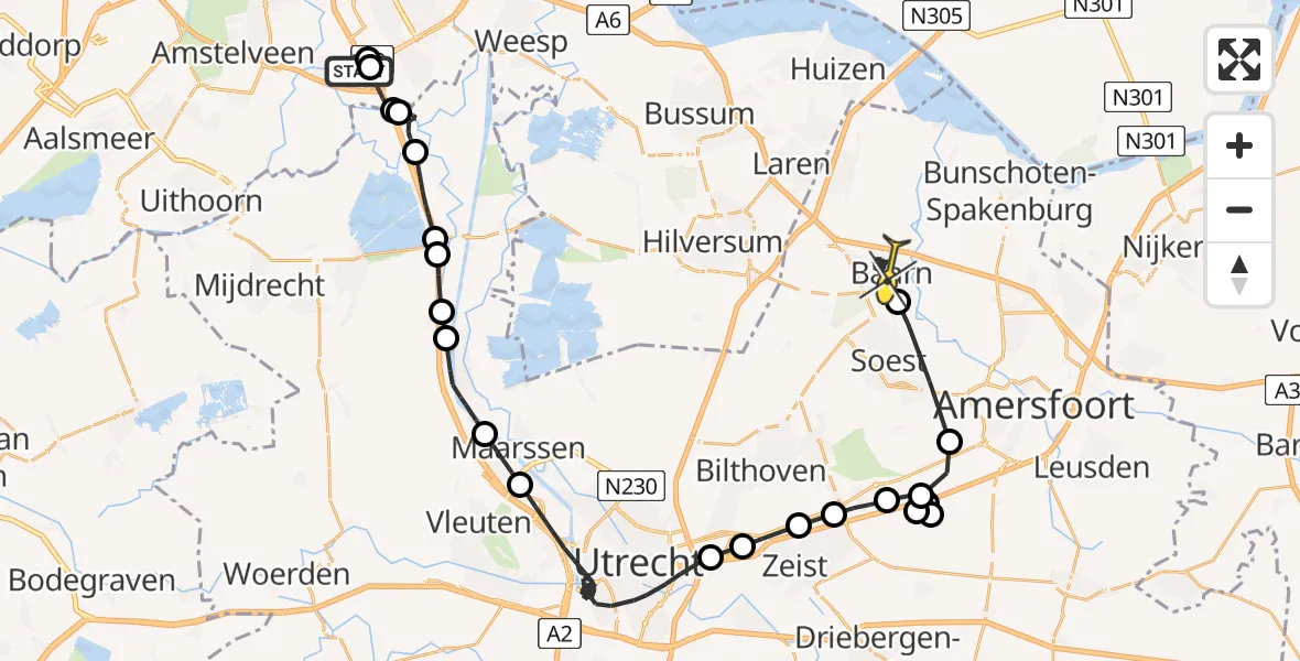 Routekaart van de vlucht: Politiehelikopter naar Baarn, Machineweg
