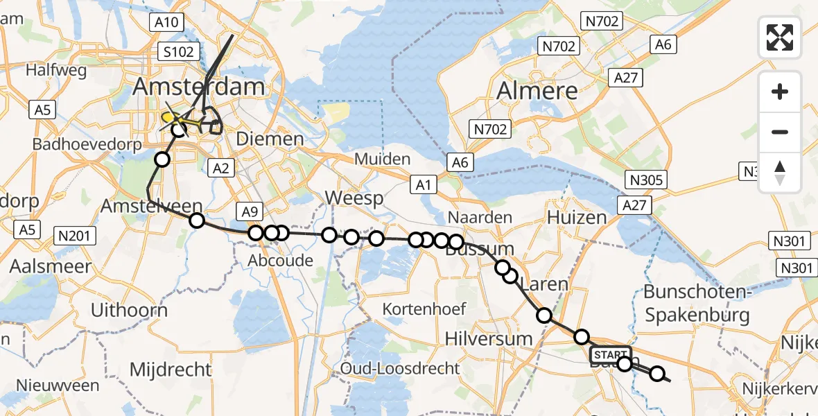 Routekaart van de vlucht: Politieheli naar Amsterdam, Zandvoortweg