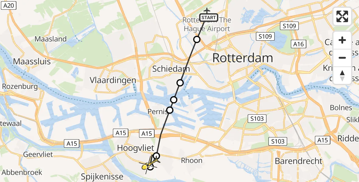 Routekaart van de vlucht: Lifeliner 2 naar Hoogvliet, Welschapstraat