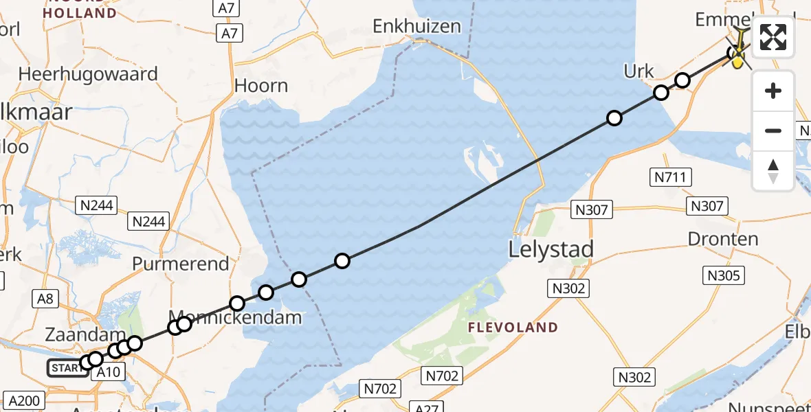 Routekaart van de vlucht: Lifeliner 1 naar Emmeloord, Elbaweg