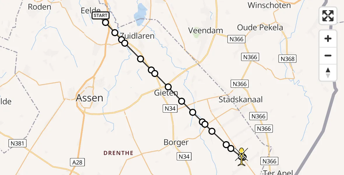 Routekaart van de vlucht: Lifeliner 4 naar 2e Exloërmond, Duinstraat