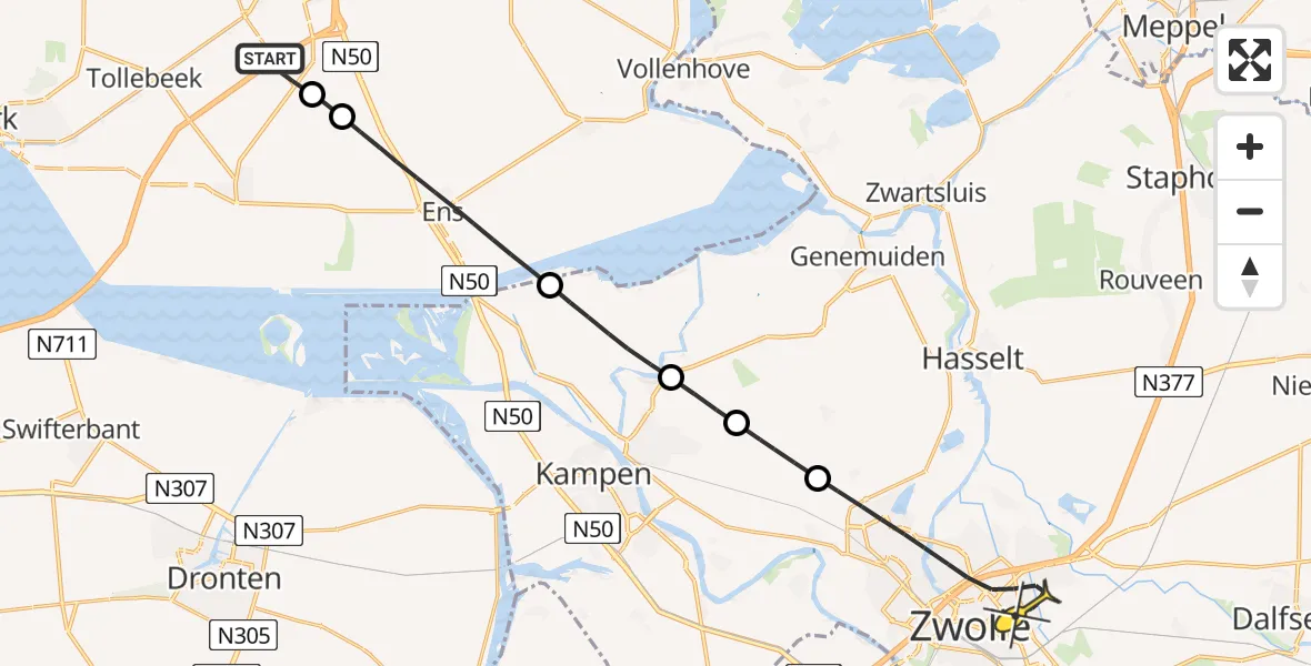 Routekaart van de vlucht: Lifeliner 1 naar Zwolle, Hannie Schaftweg