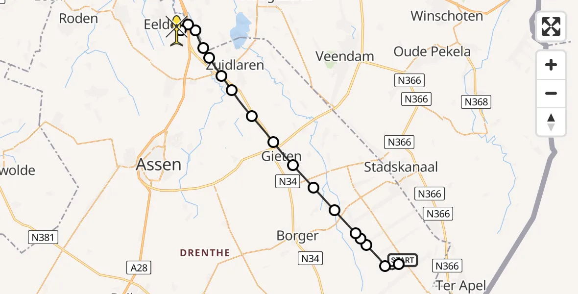 Routekaart van de vlucht: Lifeliner 4 naar Groningen Airport Eelde, Dreef