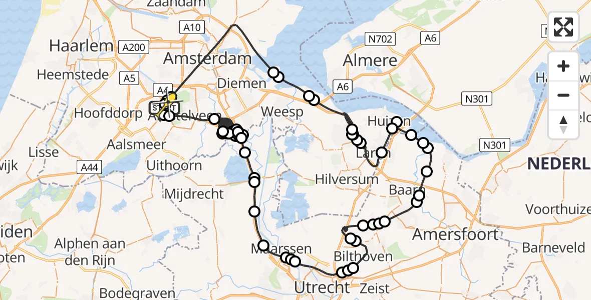 Routekaart van de vlucht: Politieheli naar Schiphol, Westerkimweg