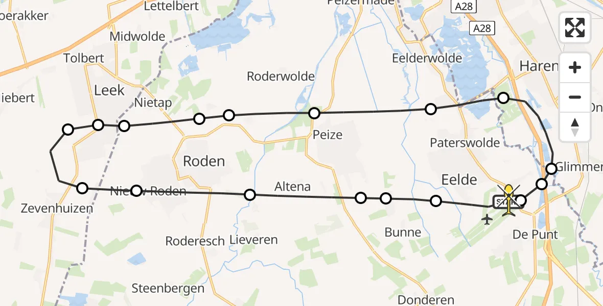 Routekaart van de vlucht: Lifeliner 4 naar Groningen Airport Eelde, Molenweg