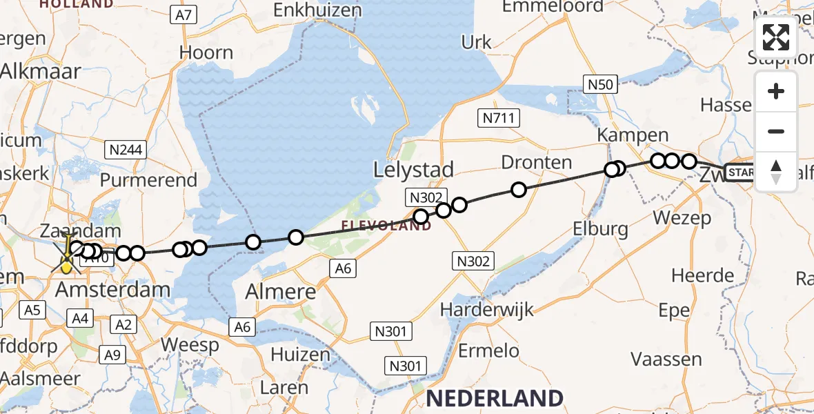 Routekaart van de vlucht: Lifeliner 1 naar Amsterdam Heliport, Badhuiswal