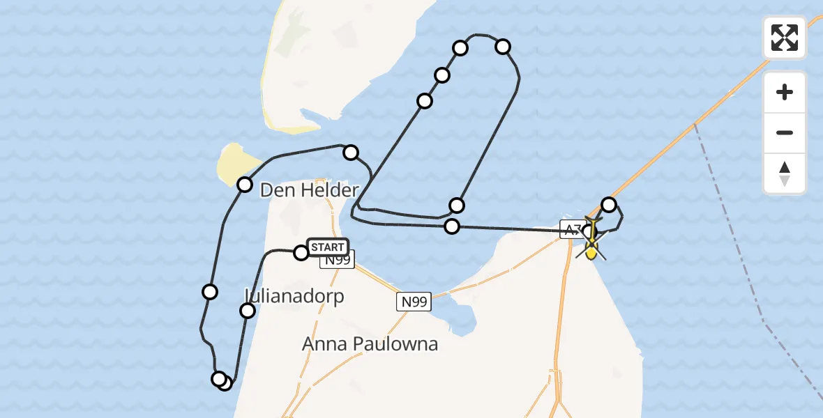 Routekaart van de vlucht: Kustwachthelikopter naar Wieringerwerf, Kortevliet