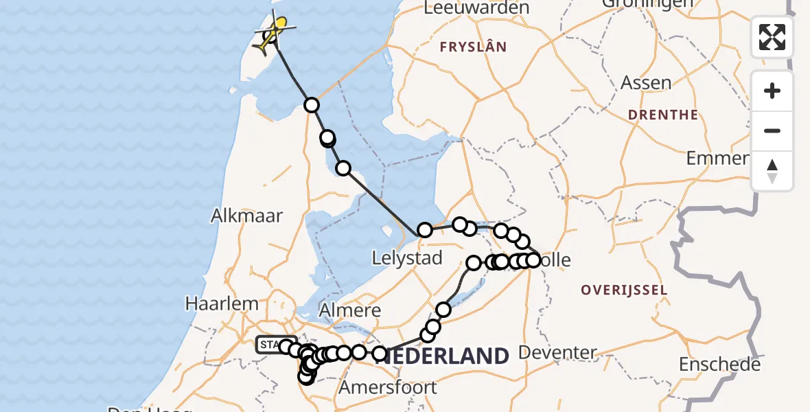 Routekaart van de vlucht: Politieheli naar De Cocksdorp, Rondehoeppolder