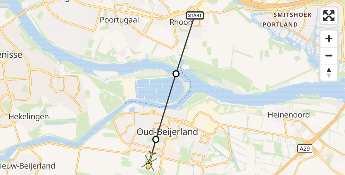 Routekaart van de vlucht: Politiehelikopter naar Oud-Beijerland, Essendijk