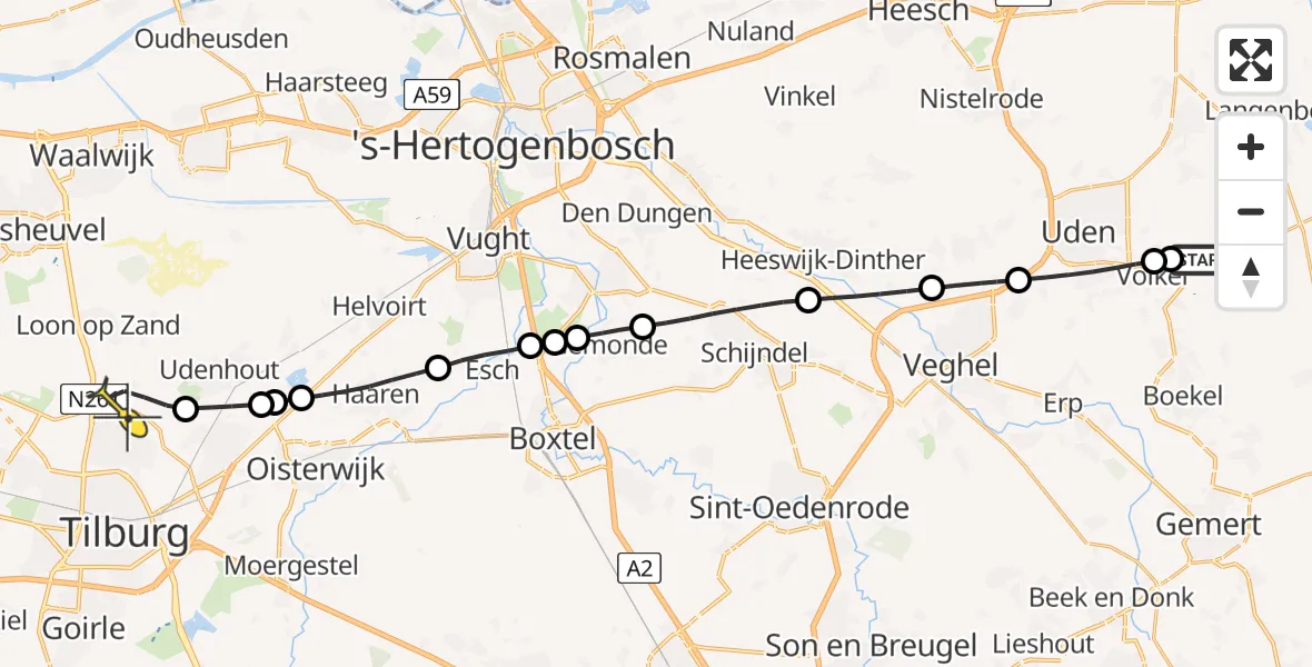 Routekaart van de vlucht: Lifeliner 3 naar Tilburg, Rondweg Volkel