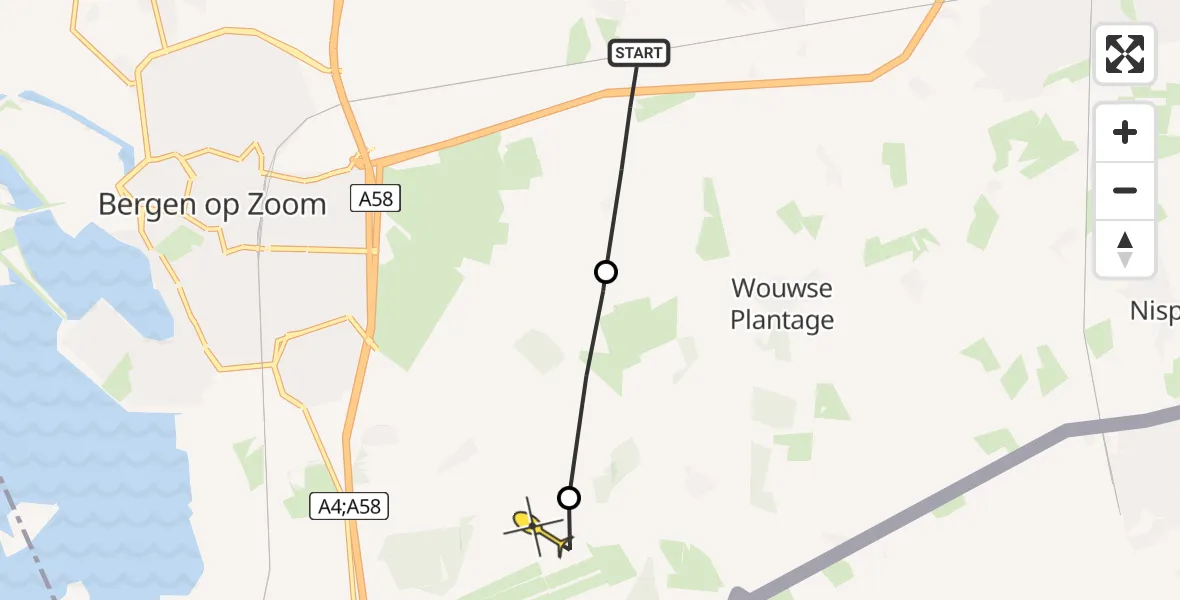 Routekaart van de vlucht: Politiehelikopter naar Vliegbasis Woensdrecht, Zoomvlietweg
